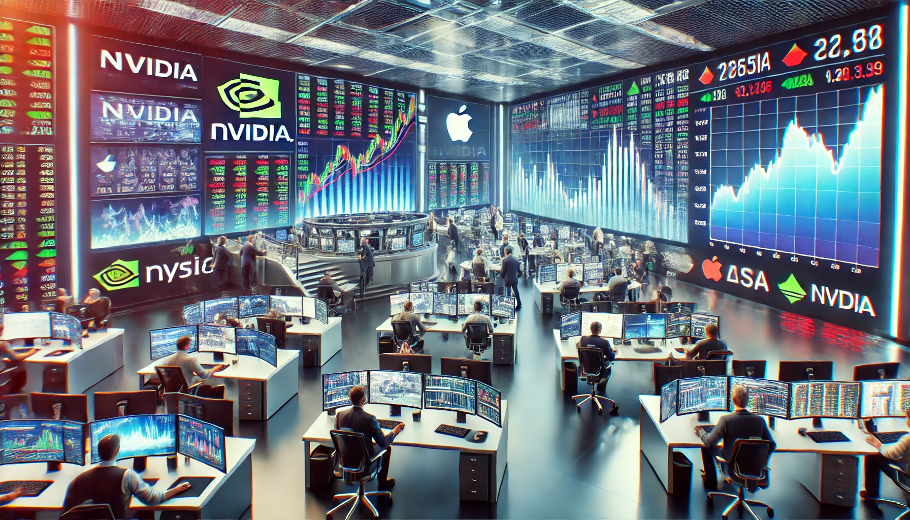 Stock market analysis showing Nvidia and Apple stock trends amid inflation concerns and AI chip export rules.